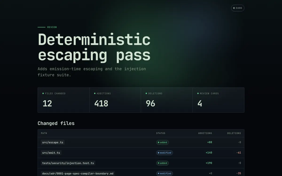 The diff fixture in dark mode